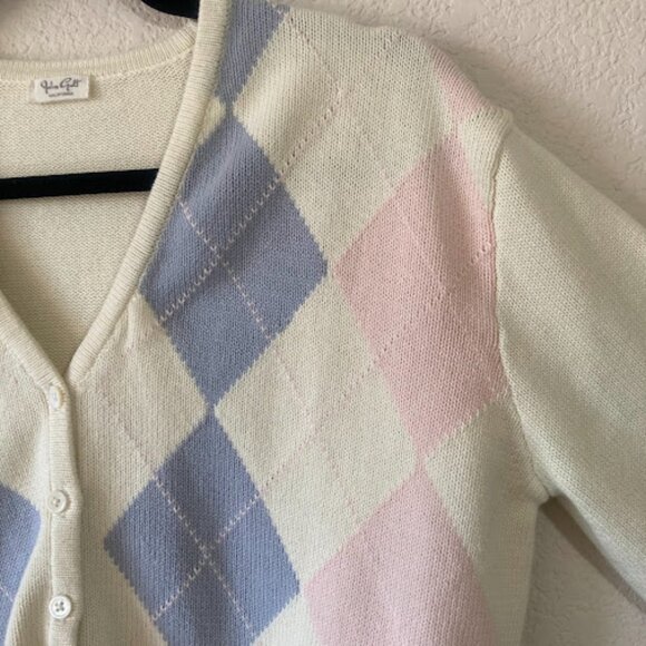 JOHN GALT Argyle Pastel Cardigan Sweater Light Academia Soft Girl Coquette L - Picture 4 of 12